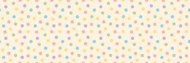 Bej arka planda yumuşak konfeti noktaları olan kusursuz pastel puantiyeli nokta deseni. Kumaş için hafif vektör, çocuk dekorasyonu, el işi, ambalaj kağıdı. Kullanmak için örnek paneline sürükle.