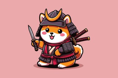 Cute Shiba Inu Red Samurai with Swords