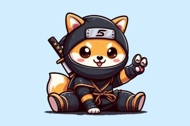 Cute Shiba Inu Dog Black Ninja with Peace Hand