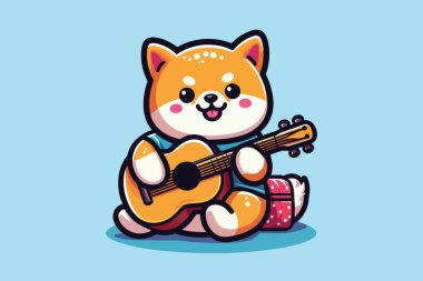 Cute Shiba Inu Playing Guitar