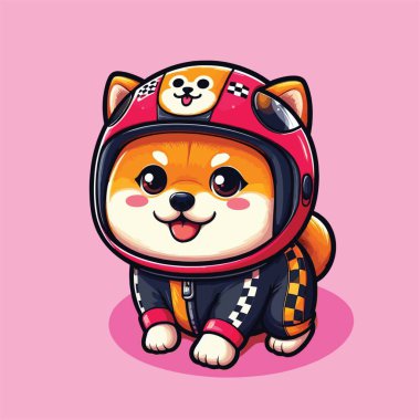 Cute Shiba Inu Wearing Racing Outfit for Race Cartoon Vector Illustration