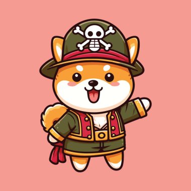Cute Shiba Inu Dog The Pirates and wearing pirate hat  cartoon mascot vector illustration