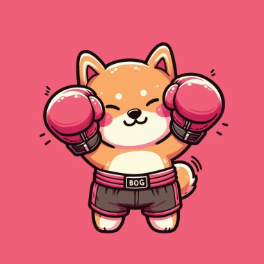 Shiba Inu Cute Dog Boxer Glove Boxing. isolated on red background. premium cartoon mascot. vector illustration
