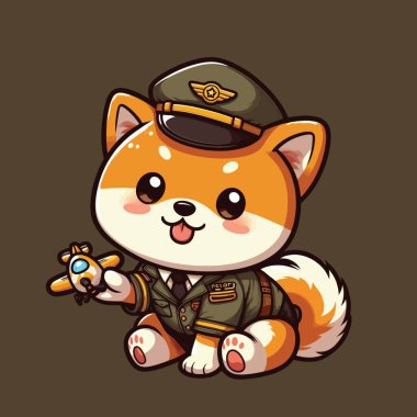 Cute Shiba Inu Pilot Playing Airplane Toys Vector Cartoon Illustration