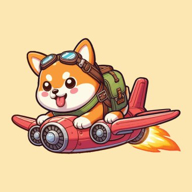 Cute Shiba Inu Fly Air Plane Vector Cartoon Vector Illustration