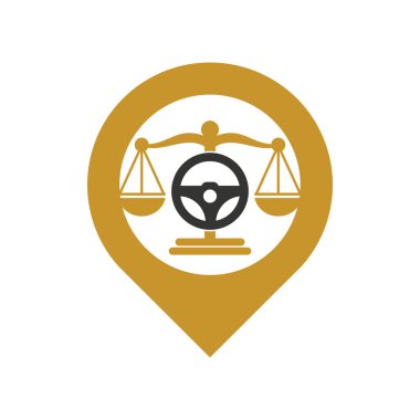 Tekerlek hukuku haritası, konsept vektör logosu tasarım şablonu. Yönlendirme ve denge simgesi tasarımı.