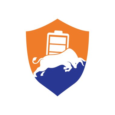 Bull Battery vektör logo tasarım şablonu. Güçlü enerji logosu kavramı.