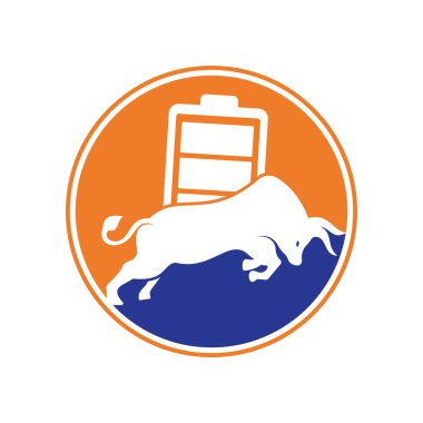 Bull Battery vektör logo tasarım şablonu. Güçlü enerji logosu kavramı.