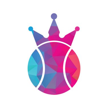 Tenis kralı vektör logosu tasarımı. Tenis topu ve taç simgesi tasarım şablonu.