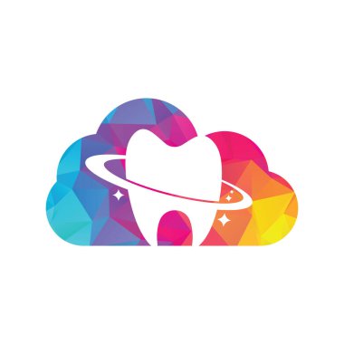 Dental planet cloud shape concept vector logo design. Dentistry clinic vector logo concept.