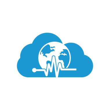 Pulse globe cloud shape concept vector logo design icon. Earth globe icon with heart beat.