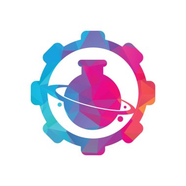 Lab Planet gear shape concept Logo Template Design. Creative Orbit Labor Lab abstract logo design template Vector illustration.