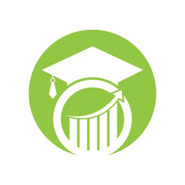 Finans Çubuğu Logo Vektörü ile mezun ol. Eğitim logosu tasarımı ve yatırım logosu.