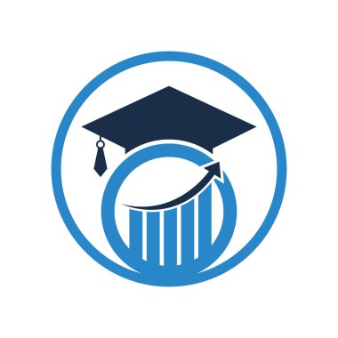 Finans Çubuğu Logo Vektörü ile mezun ol. Eğitim logosu tasarımı ve yatırım logosu.