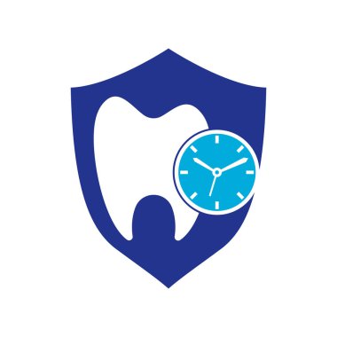 Diş zaman vektör logosu tasarım şablonu. İnsan dişi ve saat simgesi tasarımı.