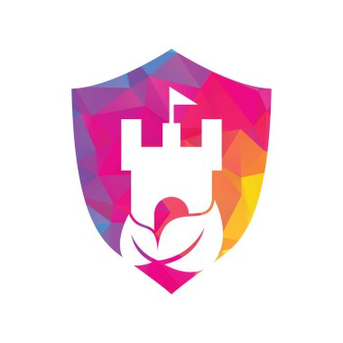 Yaprak ikonu vektör logosuna sahip kale. Doğa Kalesi logosu konsept vektörü tasarladı.