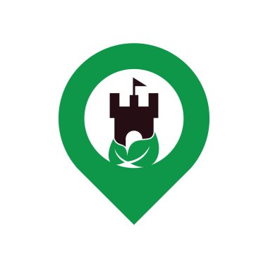 Castle with leaf and gps icon vector logo. Nature Castle logo designs concept vector.