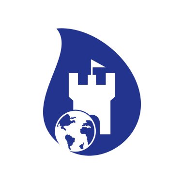 Castle Globe vektör logosu tasarımı. Eşsiz kale ve dünya logoti tasarım şablonu.