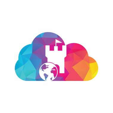 Castle Globe vektör logosu tasarımı. Eşsiz kale ve dünya logoti tasarım şablonu.