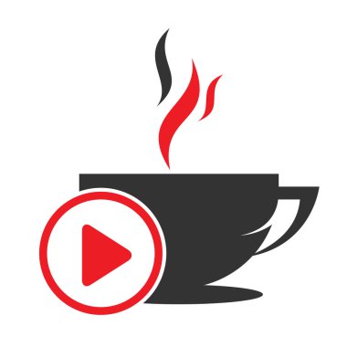 Coffee and play logo design. Coffee logo design with a music play button vector.