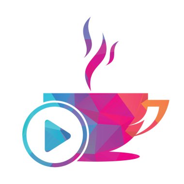 Coffee and play logo design. Coffee logo design with a music play button vector.