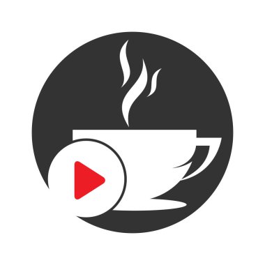 Coffee and play logo design. Coffee logo design with a music play button vector.