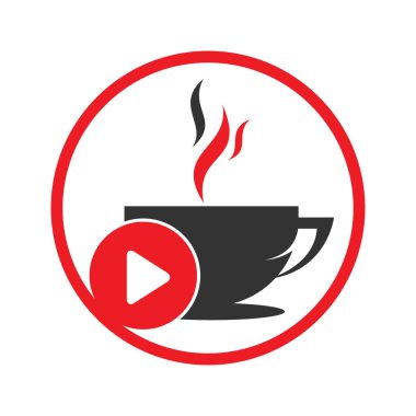 Coffee and play logo design. Coffee logo design with a music play button vector.