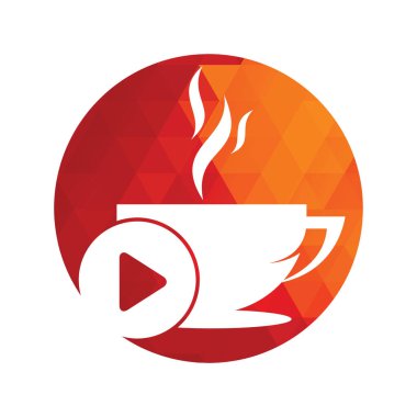 Coffee and play logo design. Coffee logo design with a music play button vector.