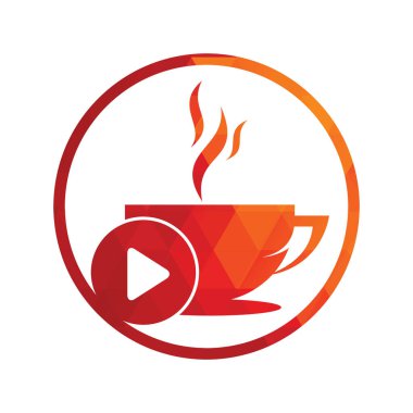Coffee and play logo design. Coffee logo design with a music play button vector.