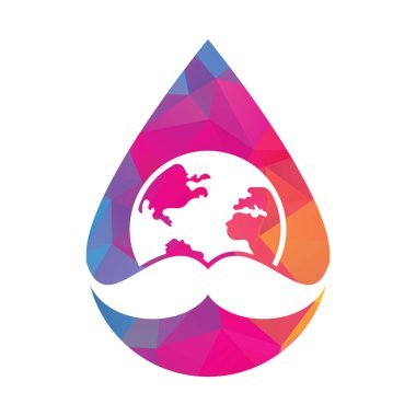 Bıyık ve küresel vektör logosu tasarımı. Dünya İnsan Günü vektör logo tasarım şablonu.