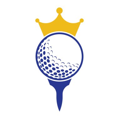 King golf vektör logosu tasarımı. Taç vektör simgesi ile golf topu.