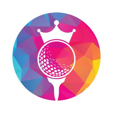 King golf vektör logosu tasarımı. Taç vektör simgesi ile golf topu.