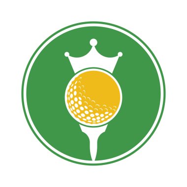King golf vektör logosu tasarımı. Taç vektör simgesi ile golf topu.