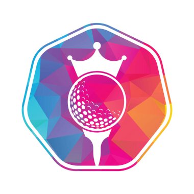 King golf vektör logosu tasarımı. Taç vektör simgesi ile golf topu.