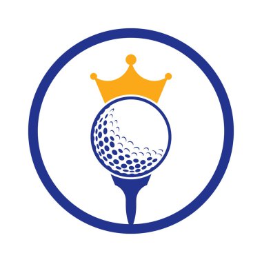 King golf vektör logosu tasarımı. Taç vektör simgesi ile golf topu.