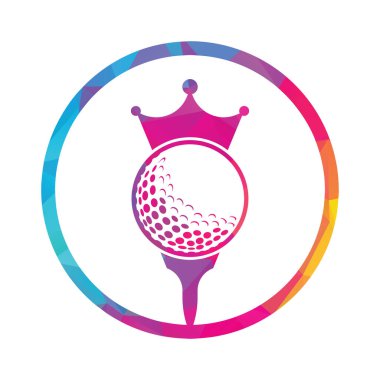 King golf vektör logosu tasarımı. Taç vektör simgesi ile golf topu.