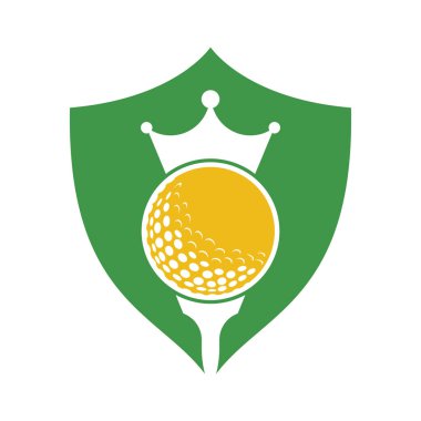 King golf vektör logosu tasarımı. Taç vektör simgesi ile golf topu.