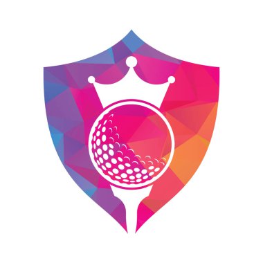 King golf vektör logosu tasarımı. Taç vektör simgesi ile golf topu.