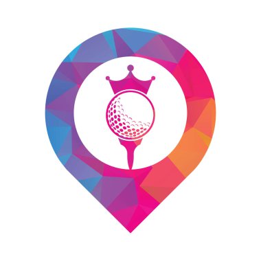King golf vektör logosu tasarımı. Taç vektör simgesi ile golf topu.