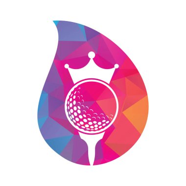 King golf vektör logosu tasarımı. Taç vektör simgesi ile golf topu.