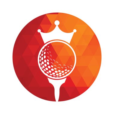 King golf vektör logosu tasarımı. Taç vektör simgesi ile golf topu.