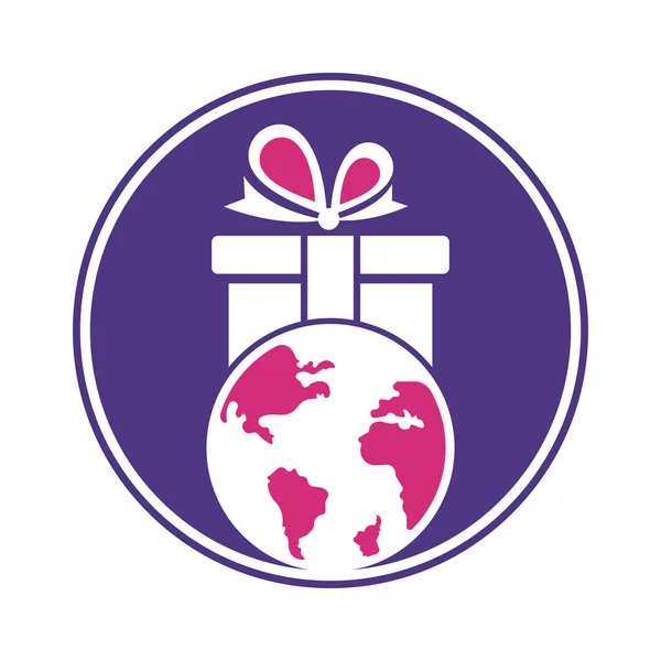 Globalny Projekt Logo Prezent Wektor Szablon Ikona Logo Świata Prezentów — Wektor stockowy