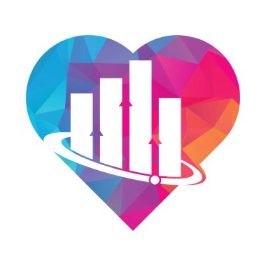 Planet Stats vektör logosu tasarım şablonu. Dünya finans ve kalp şekli logo tasarımı kavramı.