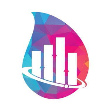 Planet Stats vektör logosu tasarım şablonu. Dünya finans ve düşüş şekilli logo tasarımı kavramı.