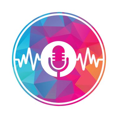 Kalp atışı olan tıbbi podcast logosu. Podcast Kalp Atışı Hattı Logo Tasarım Vektör Şablonu.
