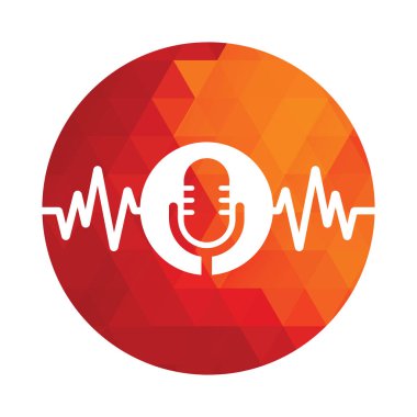 Kalp atışı olan tıbbi podcast logosu. Podcast Kalp Atışı Hattı Logo Tasarım Vektör Şablonu.