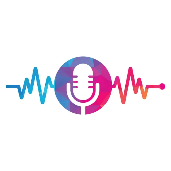 Logo Podcast Medico Con Battito Cardiaco Modello Vettoriale Progettazione Del — Vettoriale Stock