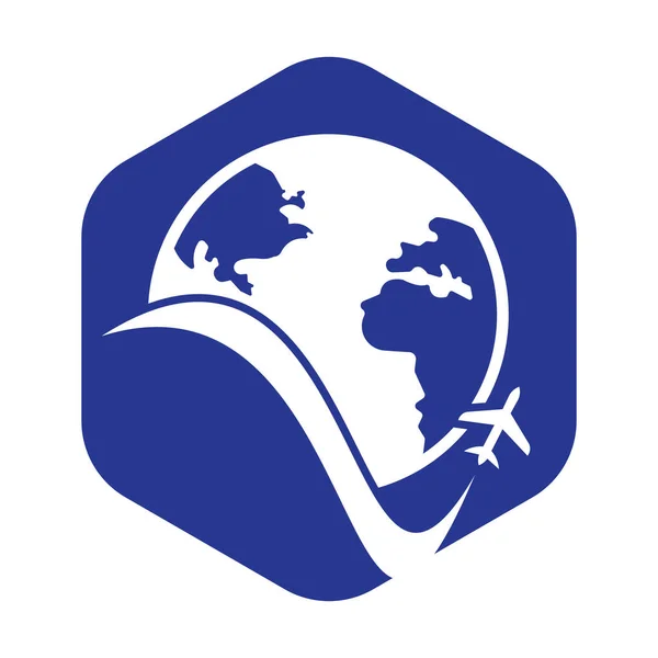 Vetor Ícone Design Logotipo Viagem Mundial Avião Símbolo Mundial Ícone —  Vetores de Stock