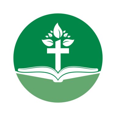 İncil Haçı Logosu Tasarımı. Hıristiyan Kilisesi Çapraz Vektör Şablonu Tasarımı.