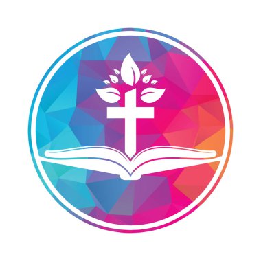 İncil Haçı Logosu Tasarımı. Hıristiyan Kilisesi Çapraz Vektör Şablonu Tasarımı.